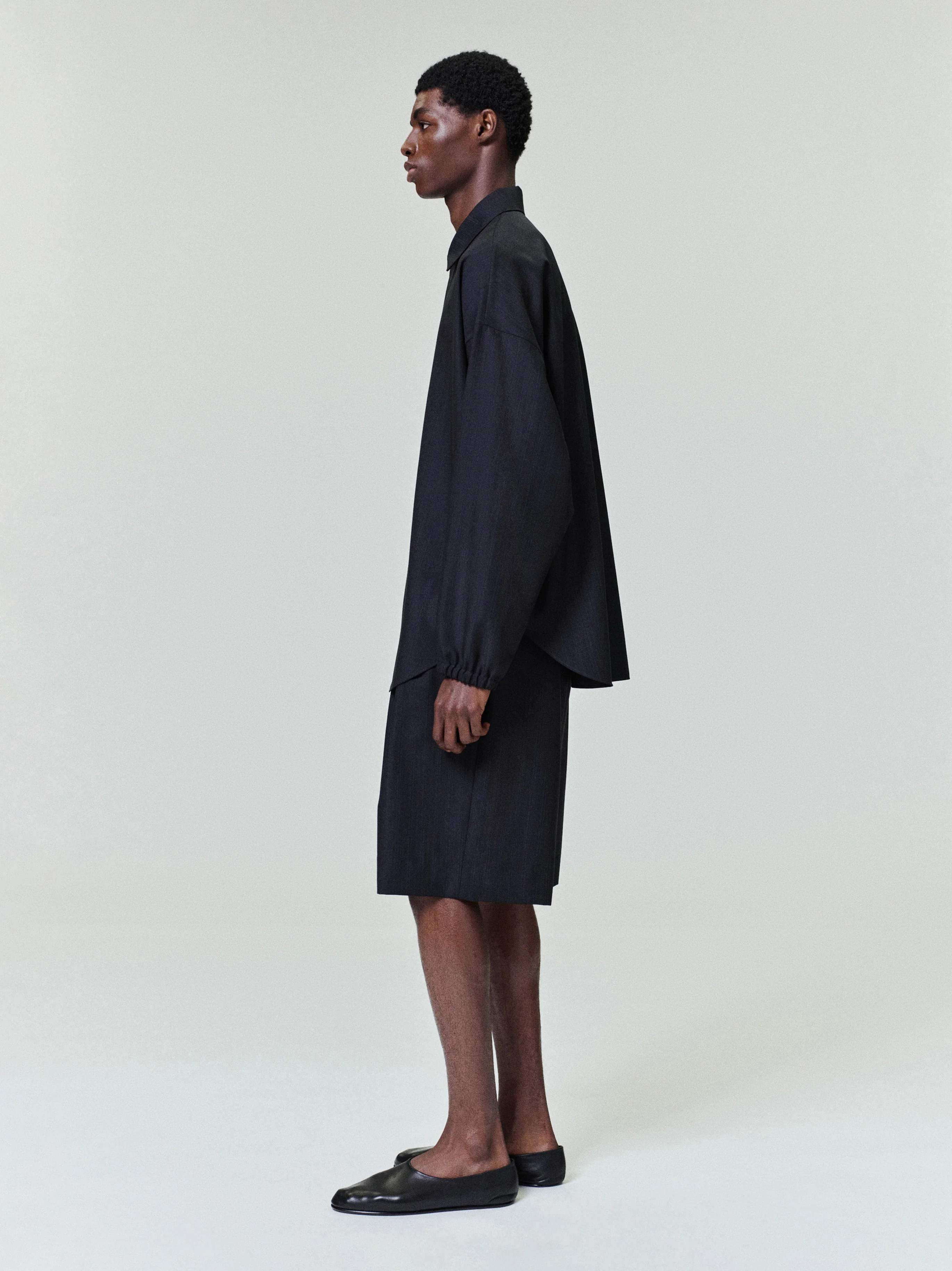 Black Striped Wool Baggy Shorts - Image 3