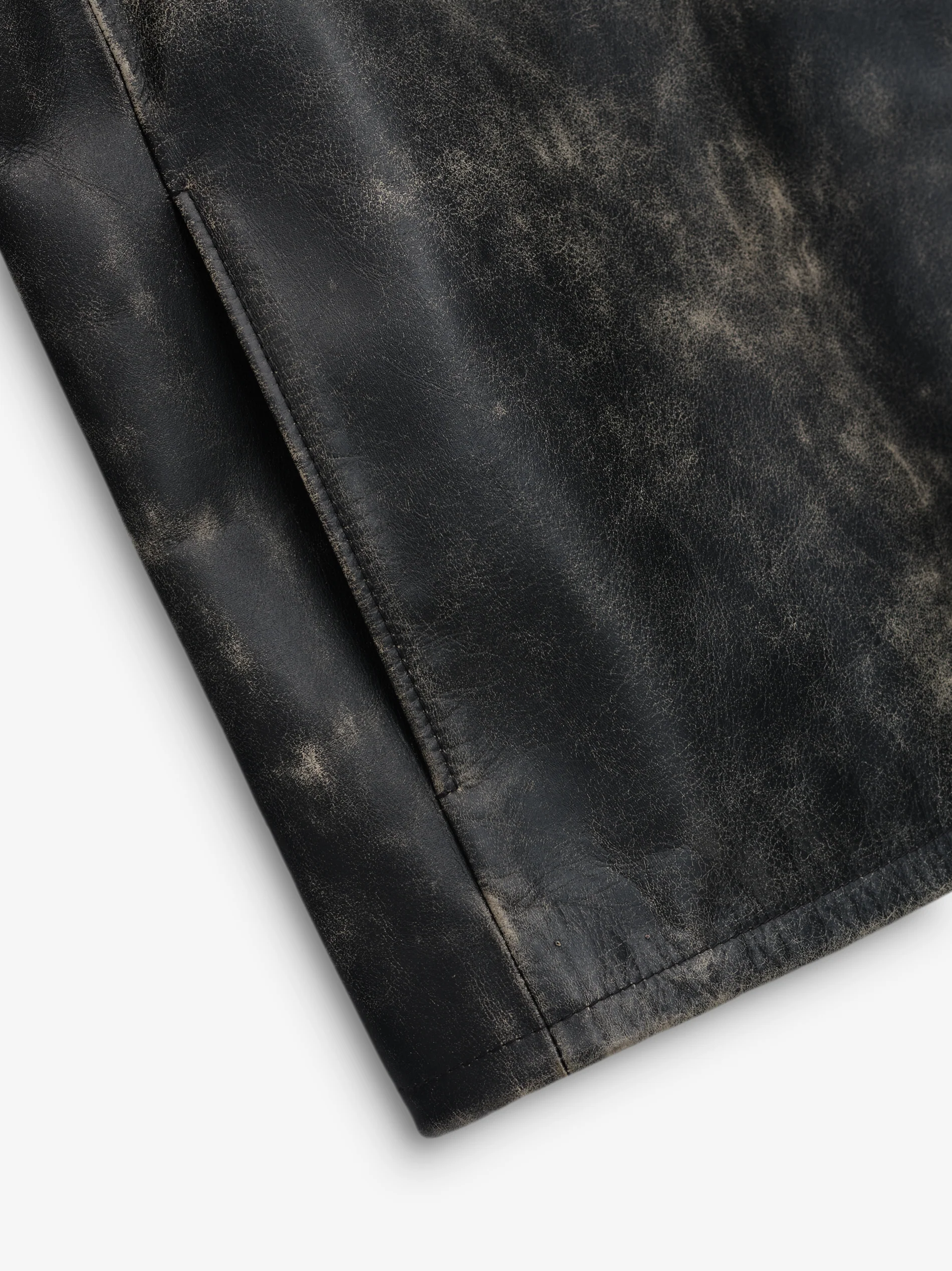 Vintage Leather Moto Collarless Jacket - Image 3