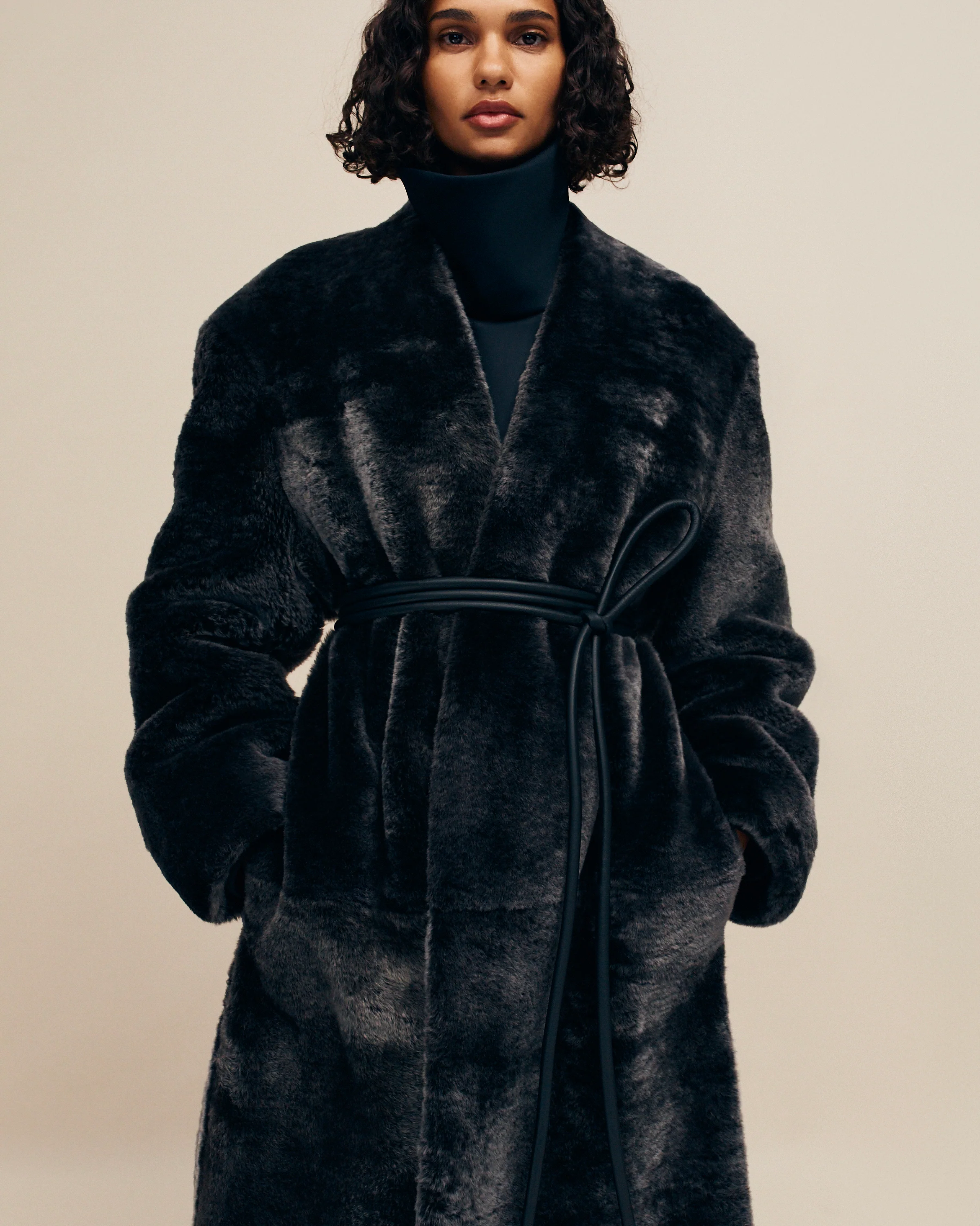 Shearling Lapelless Overcoat - Image 5