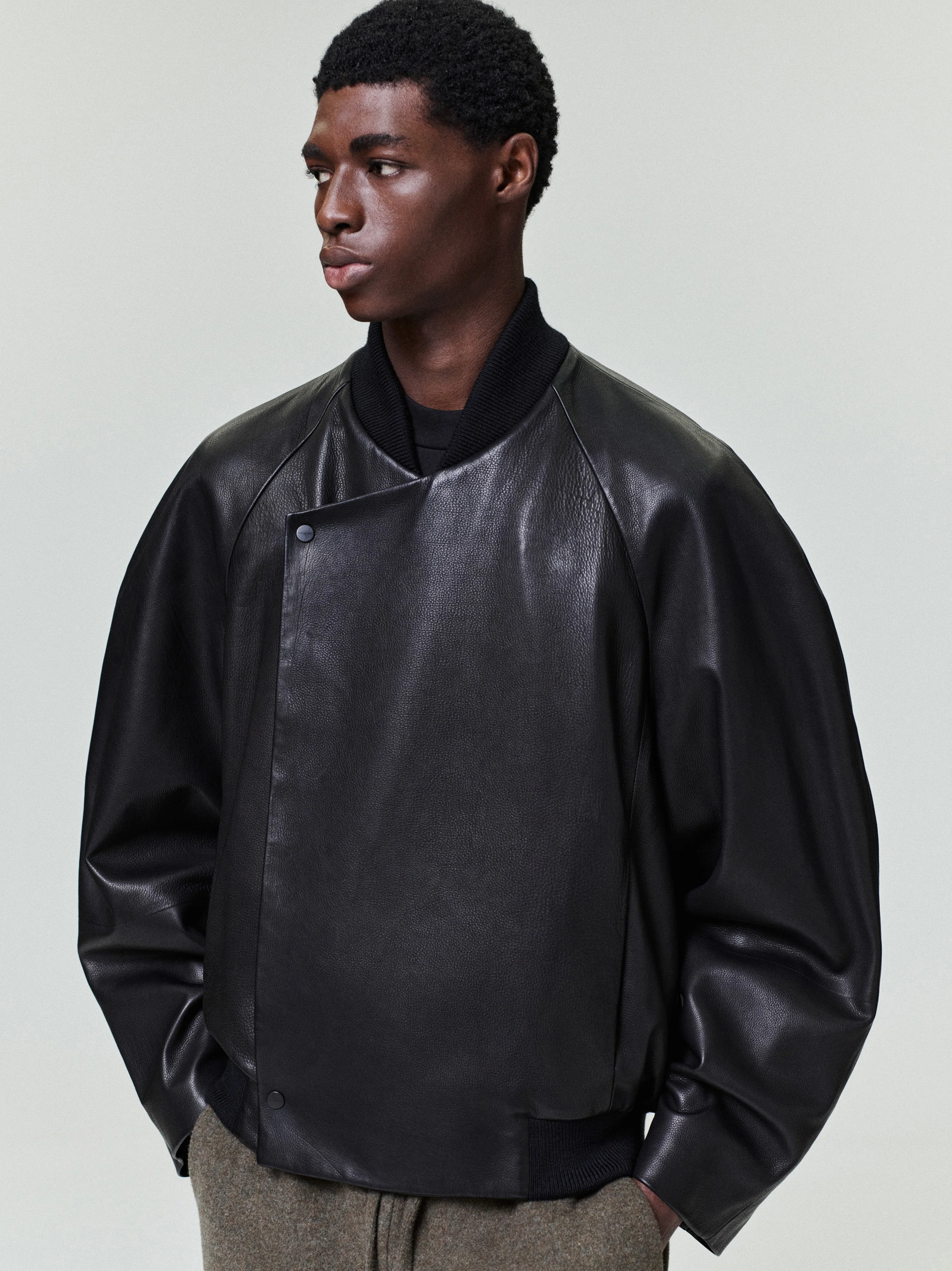 Leather Raglan Bomber Jacket - Image 2
