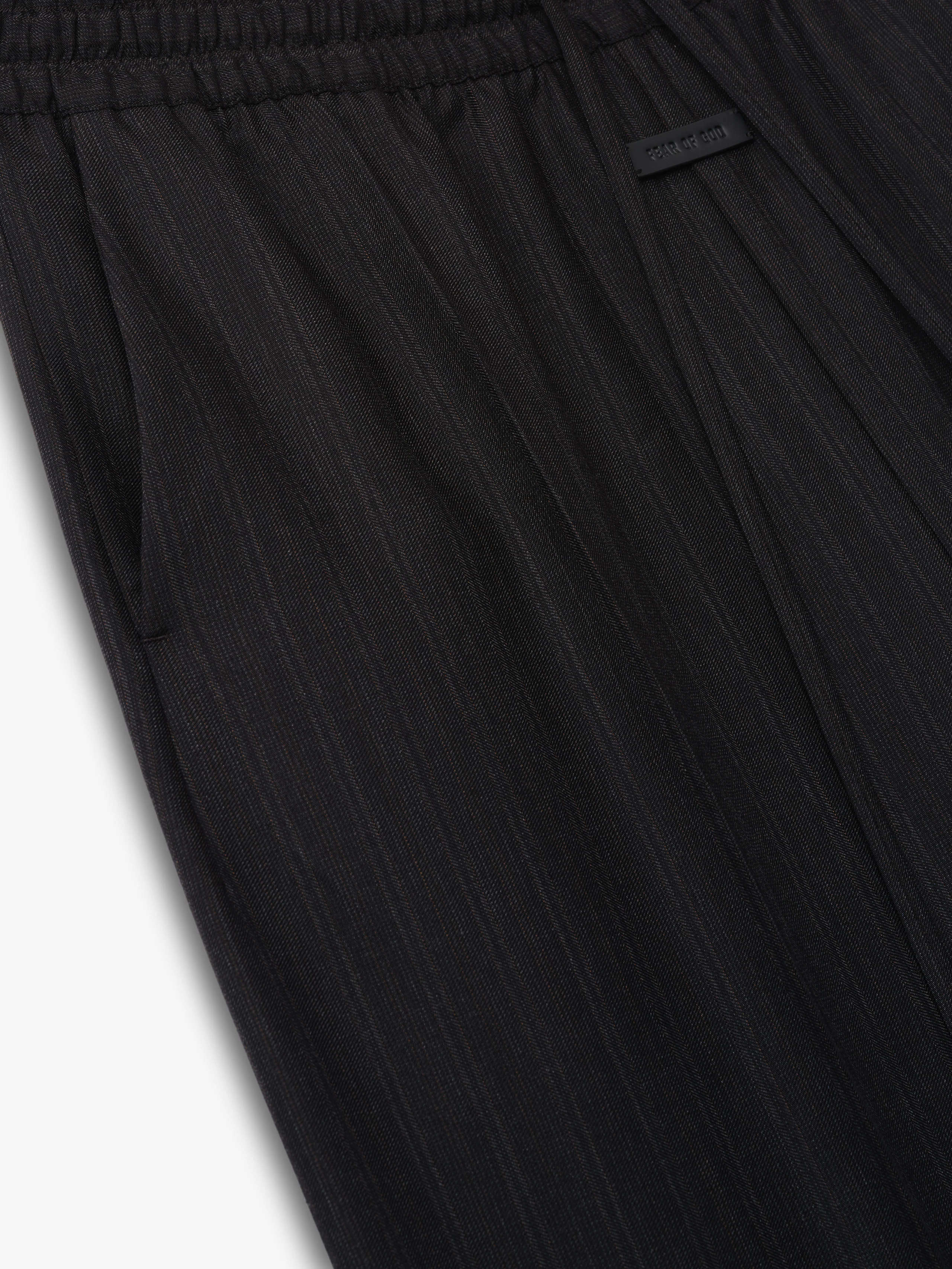 Black Striped Wool Wide Leg Drawstring Pants - Image 3